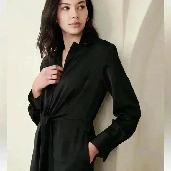 Banana Republic SATIN TIE-FRONT MIDI SHIRTDRESS - Picture 3 of 4